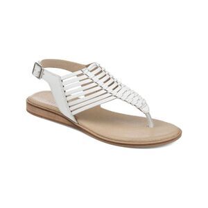 JOURNEE COLLECTION Womens White 0.5" Wedge Davis Leather Thong Sandals 6 M